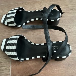 Kate Spade Lorri black and white striped low heel sandals, US8, beautiful